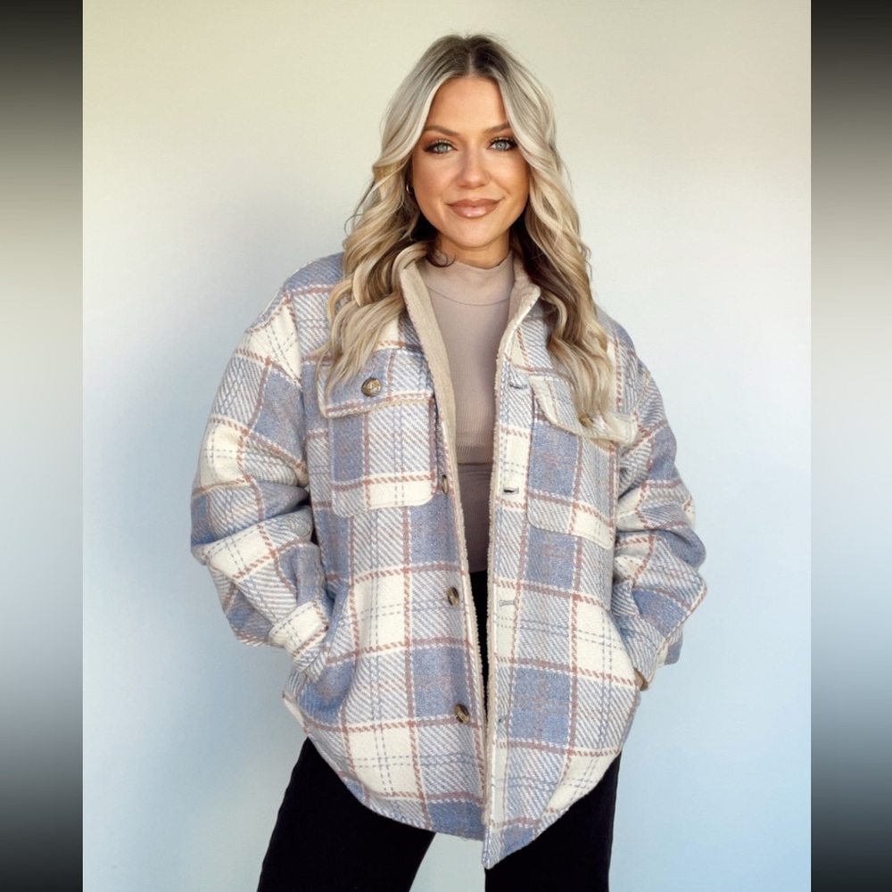 Lane 201 Fight The Frost Plaid Sherpa Lined Button Jacket Slate Large